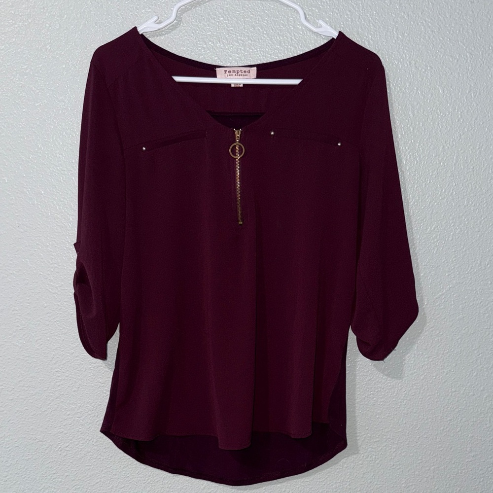 Express Burgundy Zipper Blouse